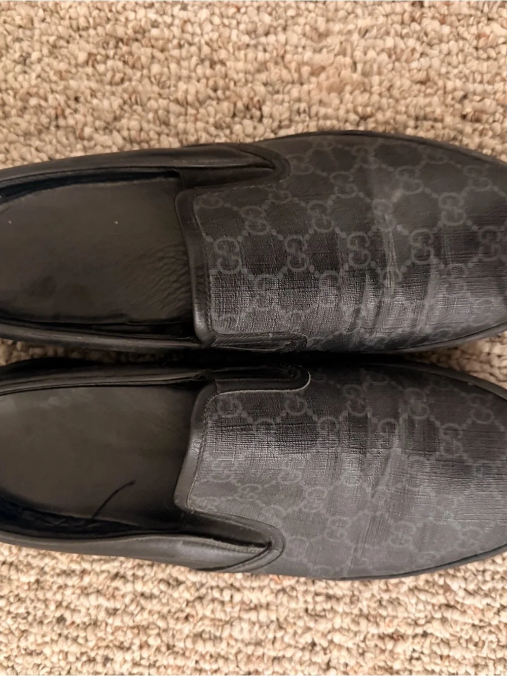 Gucci Black Monogram Slip-On Loafers